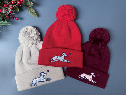 Embroidered Sighthound Bobble Hat