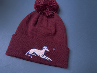 Embroidered Sighthound Bobble Hat